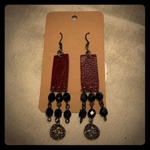 Genuine leather handmade earrings with jewels